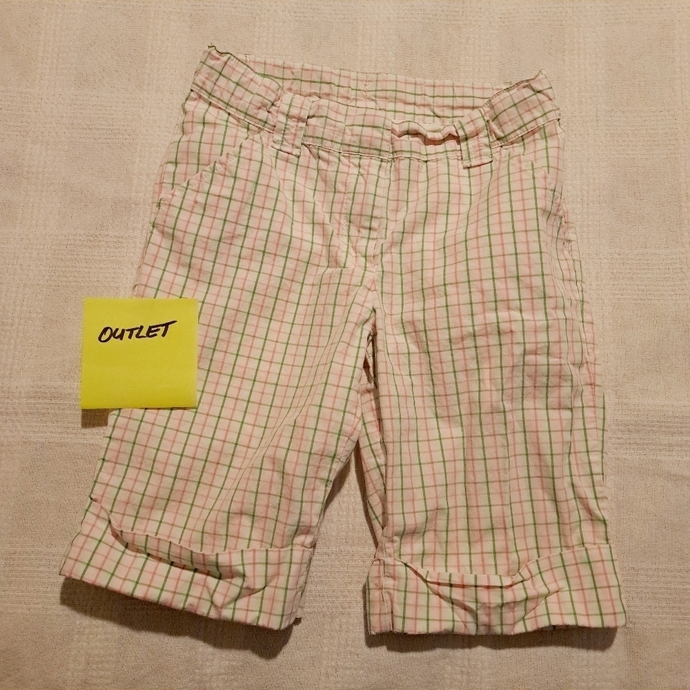 Gymboree girls size 8 white walking shorts with pink and green lines